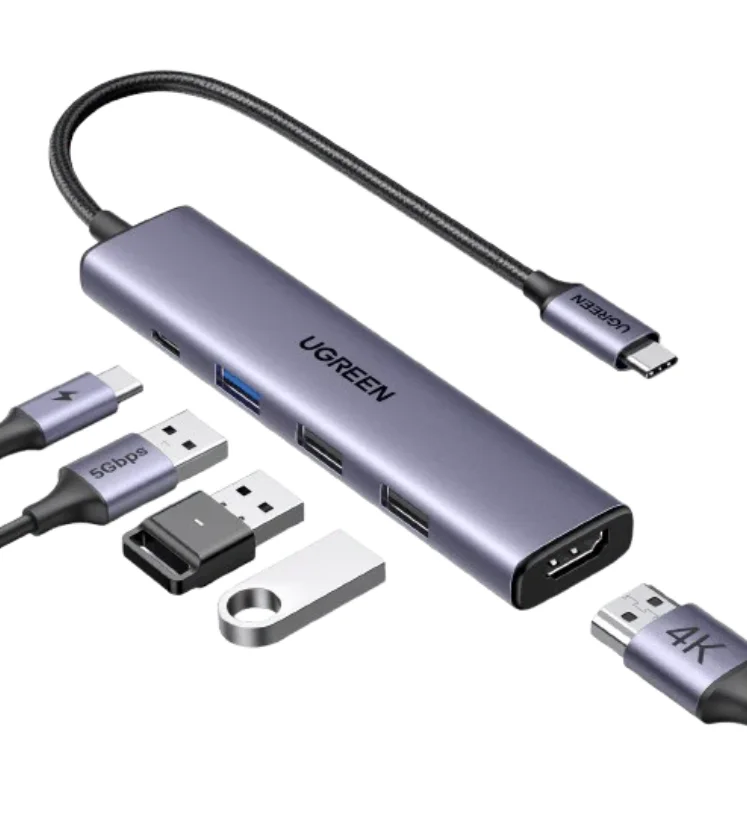 UGREEN Revodok 105 USB C Hub 5 in 1 Multiport Adapter - USB 3.0, USB 2.0, USB С PD IN (100W MAX), 4K HDMI
