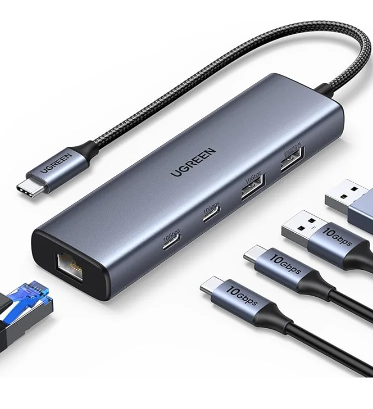UGREEN USB C Hub 6-in-1, USB C Dock Adapter - Ethernet Adapter, USB-C 3.2, USB-A 3.2, USB-A 2.0